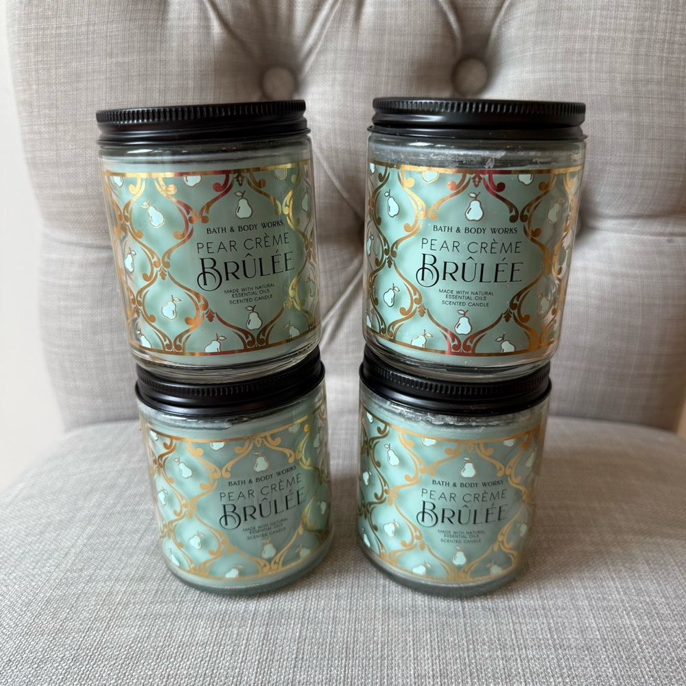 Bath & Body Works Pear Crème‎ Brûlée 4 Single Wick Candles NEW